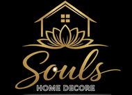 Gold logo with a house and lotus flower on a black background, featuring the text 'Soules Home Decore'.