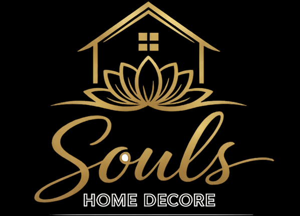 Gold logo with a house and lotus flower on a black background, featuring the text 'Soules Home Decore'.